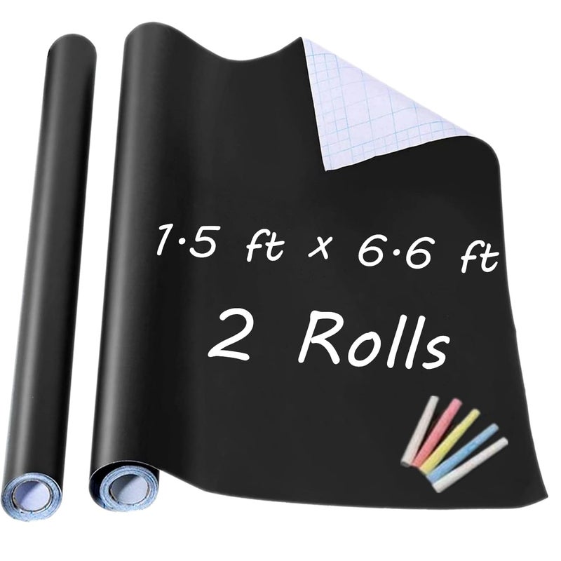 TAKSDAI Chalkboard Wall Sticker 2 Rolls 18" x 79" Wallpaper Peel and Stick Chalk Board Contact Paper DIY Decal Adhesive Blackboard Removable Erasable Vinyl for Wall,Bonus 10 Chalks (2 Rolls 1.5ft.x6.6ft.) - Image 1